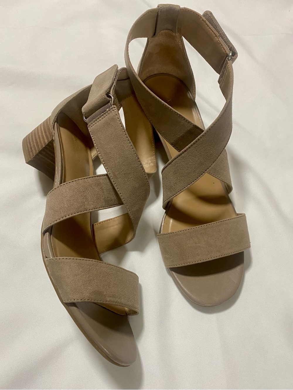 Naturalizer Taupe Crisscross Block Heel Sandals